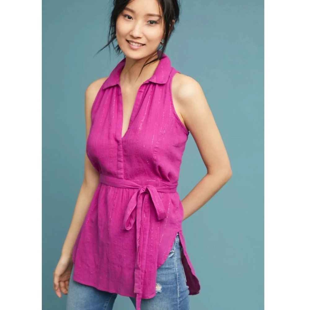 Maeve Magenta Sleeveless Tie-Waist Tunic